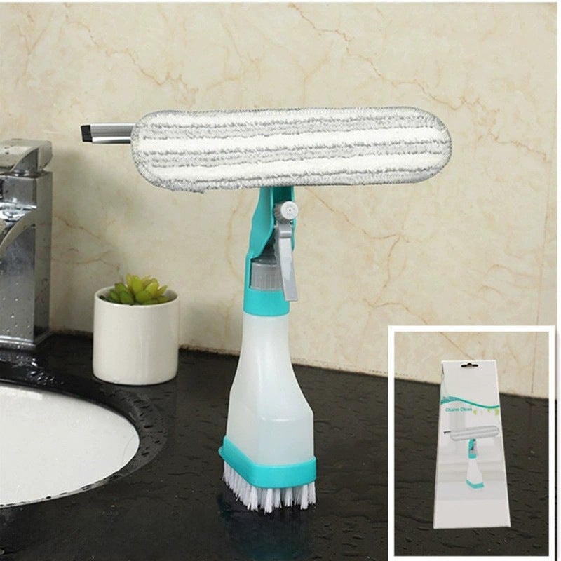Multifunctional Household Glass Double-Sided Cleaning Brush with Scraper Sponge Wipe Floor Brush Spray Water Kettle Cleaning Window Cleaning Artifact(Four-in-one watering can brush) - Image 3