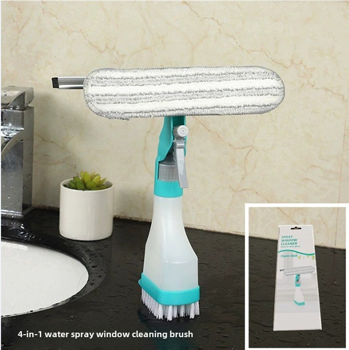 Multifunctional Household Glass Double-Sided Cleaning Brush with Scraper Sponge Wipe Floor Brush Spray Water Kettle Cleaning Window Cleaning Artifact(Four-in-one watering can brush) - Image 1