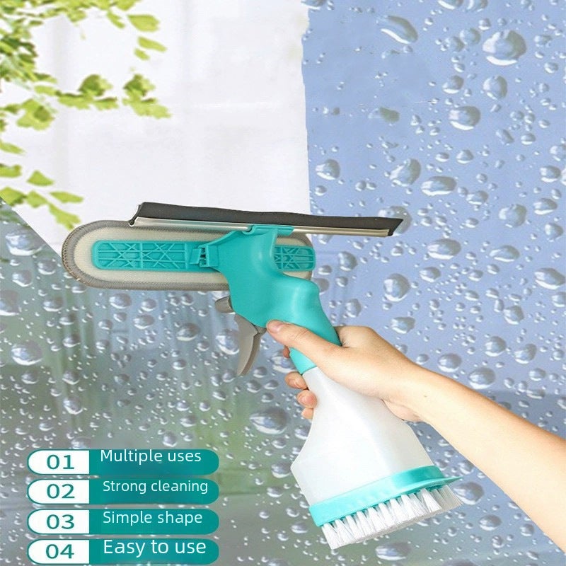 Multifunctional Household Glass Double-Sided Cleaning Brush with Scraper Sponge Wipe Floor Brush Spray Water Kettle Cleaning Window Cleaning Artifact(Four-in-one watering can brush) - Image 2