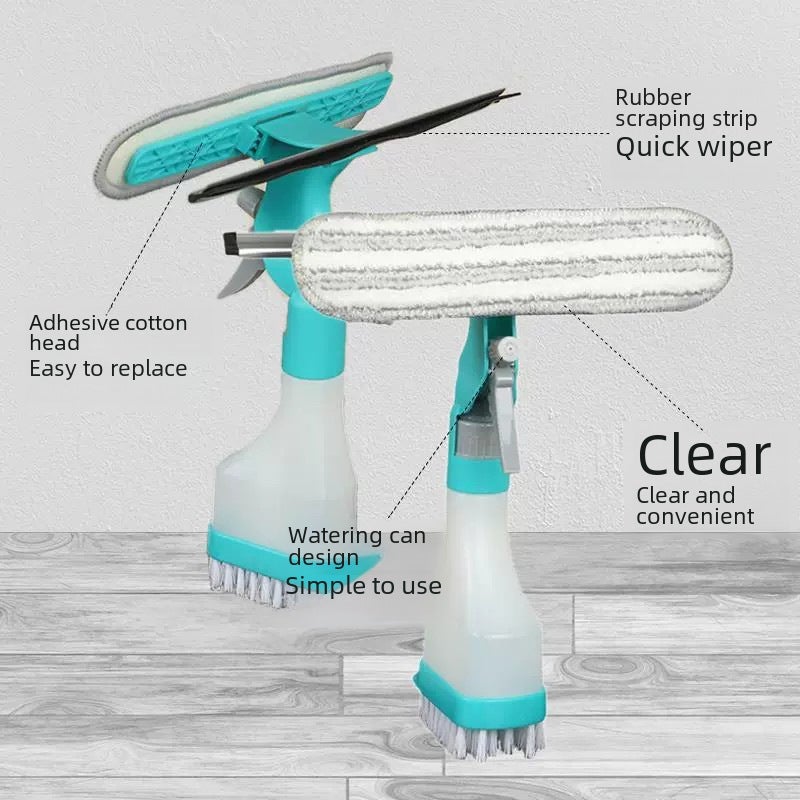 Multifunctional Household Glass Double-Sided Cleaning Brush with Scraper Sponge Wipe Floor Brush Spray Water Kettle Cleaning Window Cleaning Artifact(Four-in-one watering can brush) - Image 5