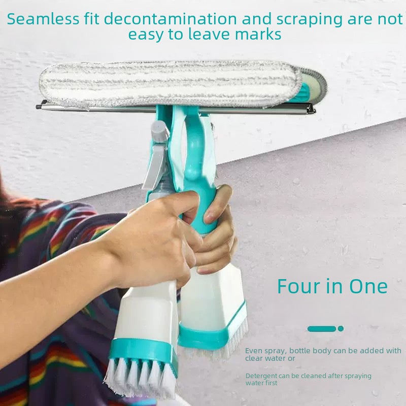 Multifunctional Household Glass Double-Sided Cleaning Brush with Scraper Sponge Wipe Floor Brush Spray Water Kettle Cleaning Window Cleaning Artifact(Four-in-one watering can brush) - Image 4
