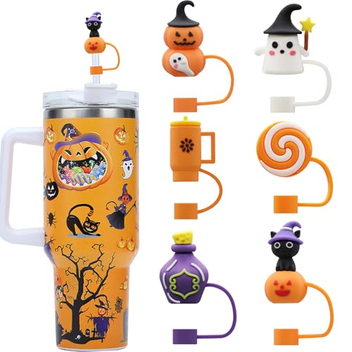 CEDIDJAC 6 PCS Halloween Covers for Stanley Cup 3040 oz Tumbler Silicone Straw Toppers Reusable Cap for Halloween Cup Accessories - Image 1