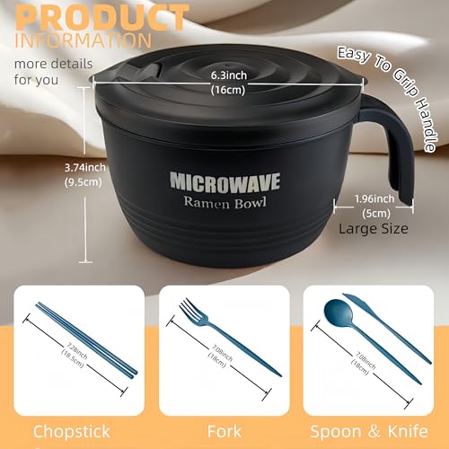 Layron Large Ramen Bowl, Ramen Noodle Bowls Microwavable 45 oz, Ramen Cooker, Microwave Pasta Cooker, Ramen Bowl Microwave Gift for College Boys Girls Male Female Dorm Room (black) - Image 2