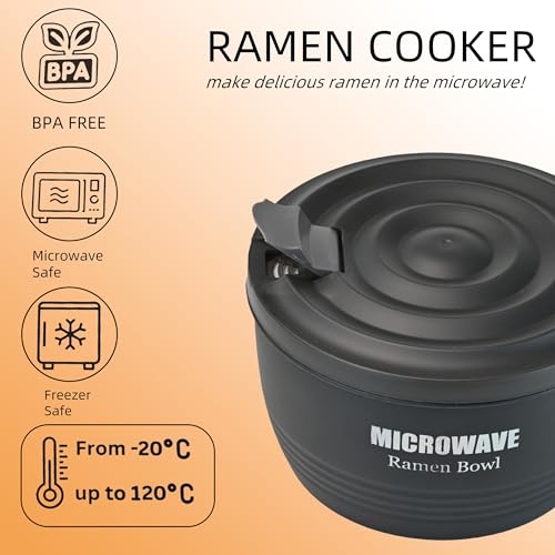 Layron Large Ramen Bowl, Ramen Noodle Bowls Microwavable 45 oz, Ramen Cooker, Microwave Pasta Cooker, Ramen Bowl Microwave Gift for College Boys Girls Male Female Dorm Room (black) - Image 5