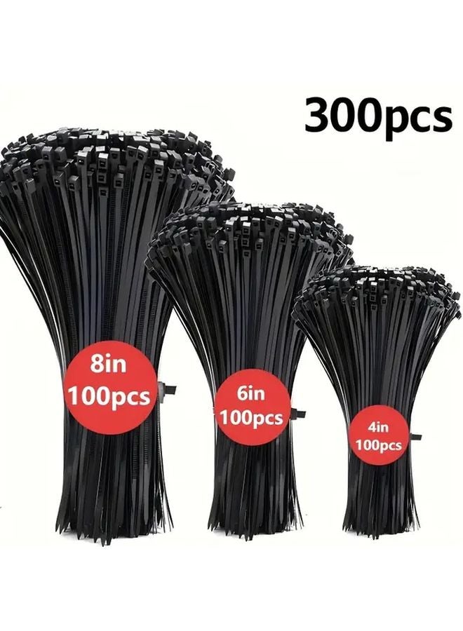 300 Pcs Black Nylon Self Locking Cable Ties 4 6 8 Inch for Home Organization - Image 1