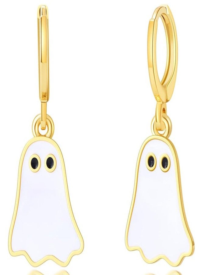TACBSP Gold Ghost Huggie Hoop Earrings - Cute Halloween Drop Earrings - Image 1