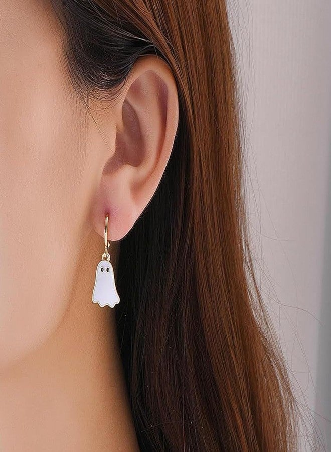 TACBSP Gold Ghost Huggie Hoop Earrings - Cute Halloween Drop Earrings - Image 2