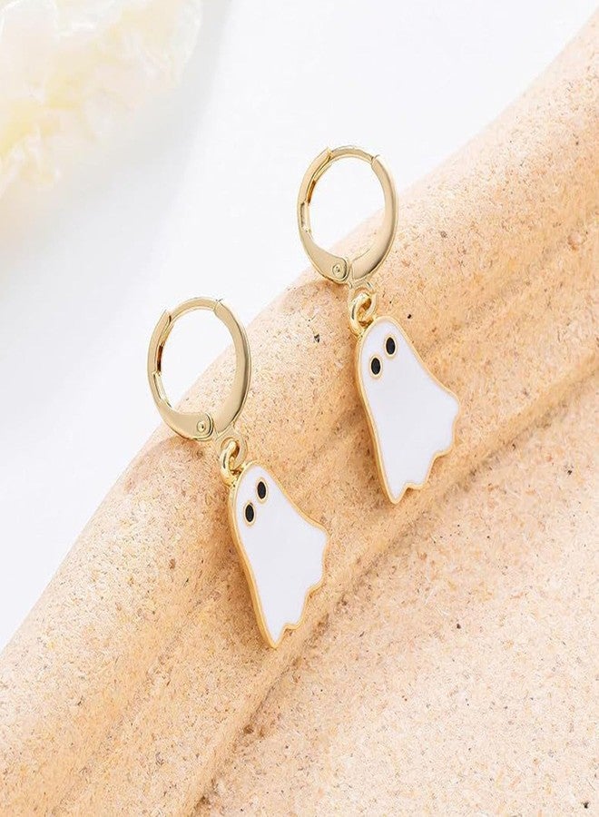TACBSP Gold Ghost Huggie Hoop Earrings - Cute Halloween Drop Earrings - Image 5