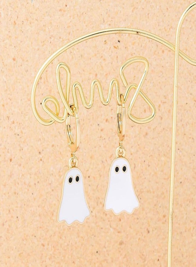 TACBSP Gold Ghost Huggie Hoop Earrings - Cute Halloween Drop Earrings - Image 4