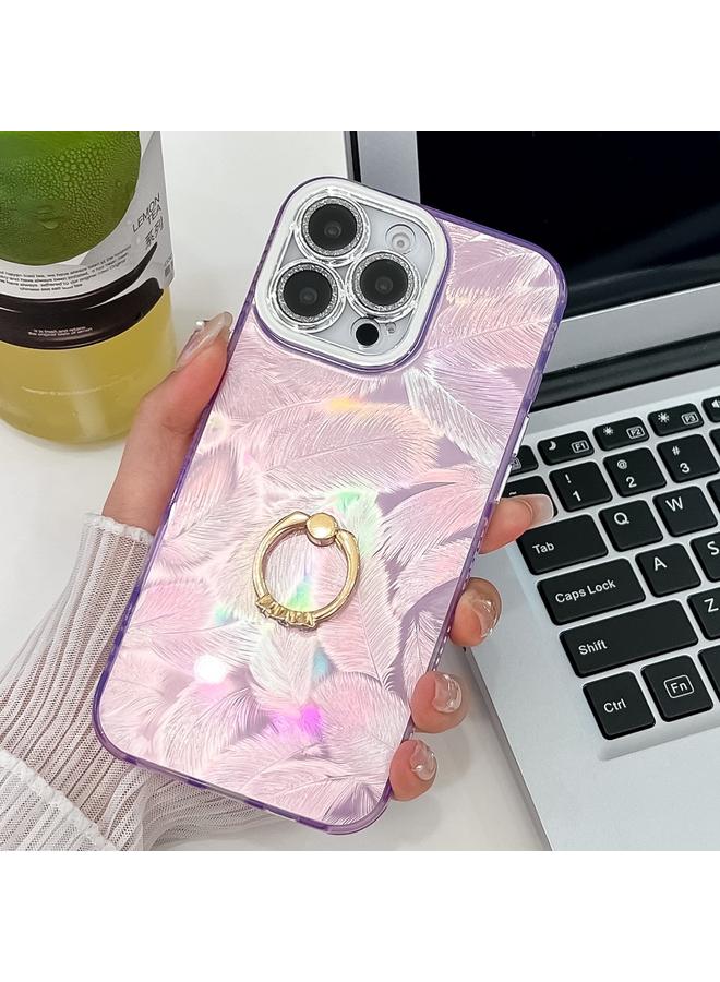 Zaboon Case For iPhone 13 Pro Max Plating Glitter Texture Ring Holder TPU Phone Case with Lens Film - Image 1