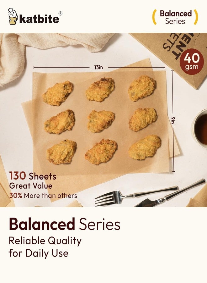 Katbite 130 Pcs Parchment Paper Sheets Balanced Series, 9x13 Inches Unbleached Baking Paper Non-Stick for Gently Baking, Pre-cut Parchment Paper Suitable for Baking, Cooking,Air Fryer - Image 2