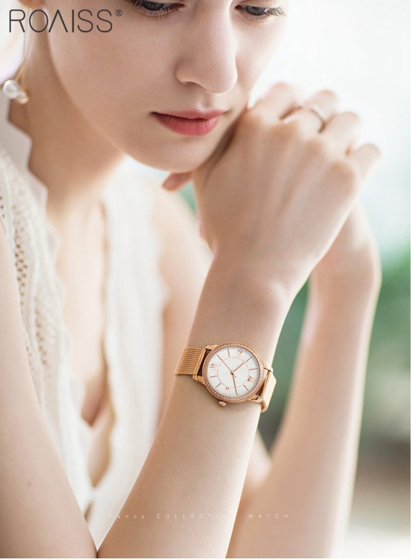 roaiss Women Stainless Steel Mesh Band Watch Ladies Quartz Waterproof Bracelet Wristwatch - Image 2