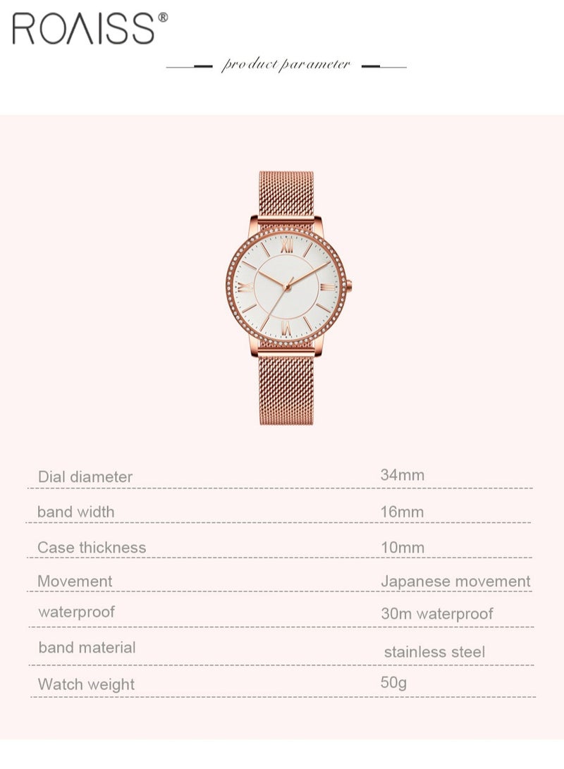 roaiss Women Stainless Steel Mesh Band Watch Ladies Quartz Waterproof Bracelet Wristwatch - Image 4