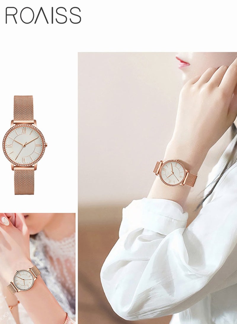 roaiss Women Stainless Steel Mesh Band Watch Ladies Quartz Waterproof Bracelet Wristwatch - Image 5