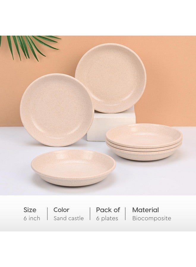 Eha Eha Earth-Friendly Small Plates Set for Snacks | Snacks Plates Set of 6 | Snacks Plates Made with Rice Husk Biocomposite | Microwave Safe Plates | Snack Plate Set for Kitchen| 6 inch | Sand Castle - Image 2