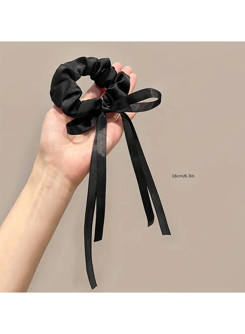 Elegant 2pcs Set: Chic Bowknot Ribbon Hair Ties - Soft Fabric, Solid Color, Perfect for Women & Girls
