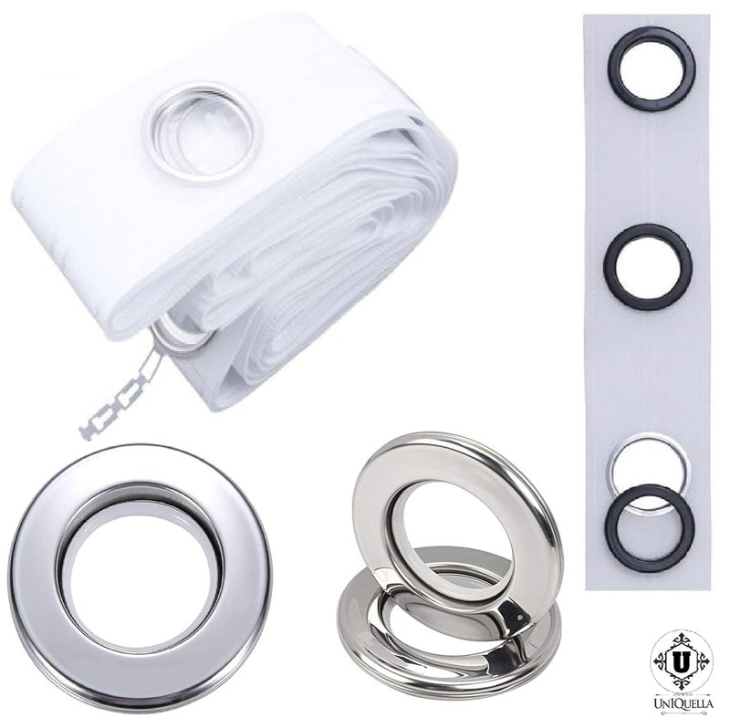 UNIQUELLA UNIQUELLA Eyelet Press Punch Curtain Tape Pack 5 Meter with 45 Curtain Steel Rings Drapery Curtain Heading Grommet Tape for Curtains Header DIY Decoration White - Image 1