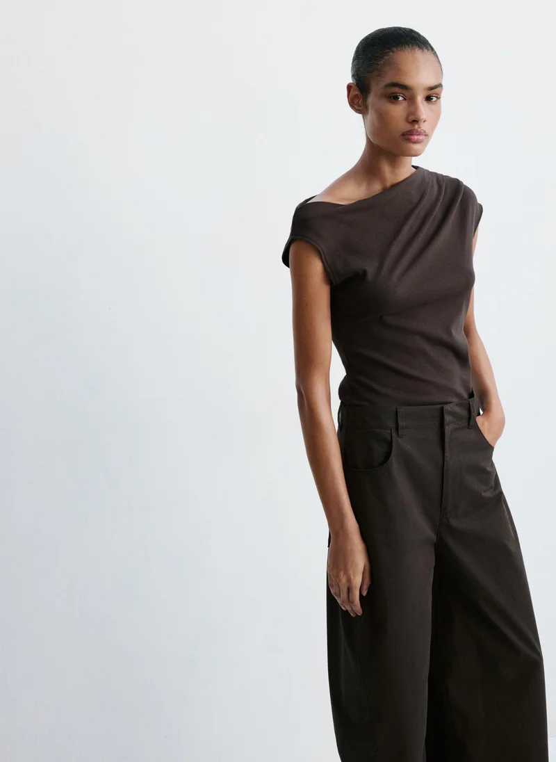 Mango 32-CHOCOLATE Mid-Rise Balloon Trousers for Women | Best Price UAE