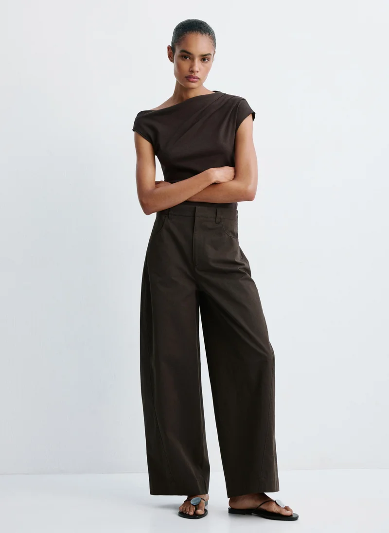 Mango 32-CHOCOLATE Mid-Rise Balloon Trousers for Women | Best Price UAE
