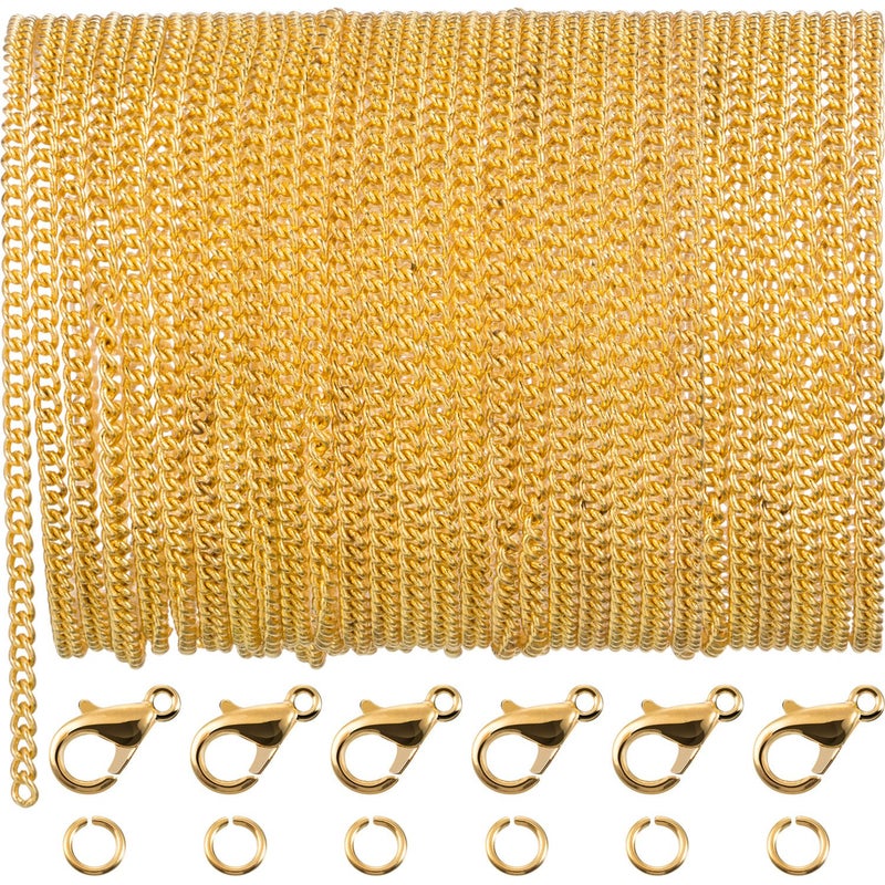 TecUnite 33 Feet 25mm Gold Plated Link Chain Necklace with 30 Jump Rings 20 Lobster Clasps for Men Women Jewelry Chain DIY Making