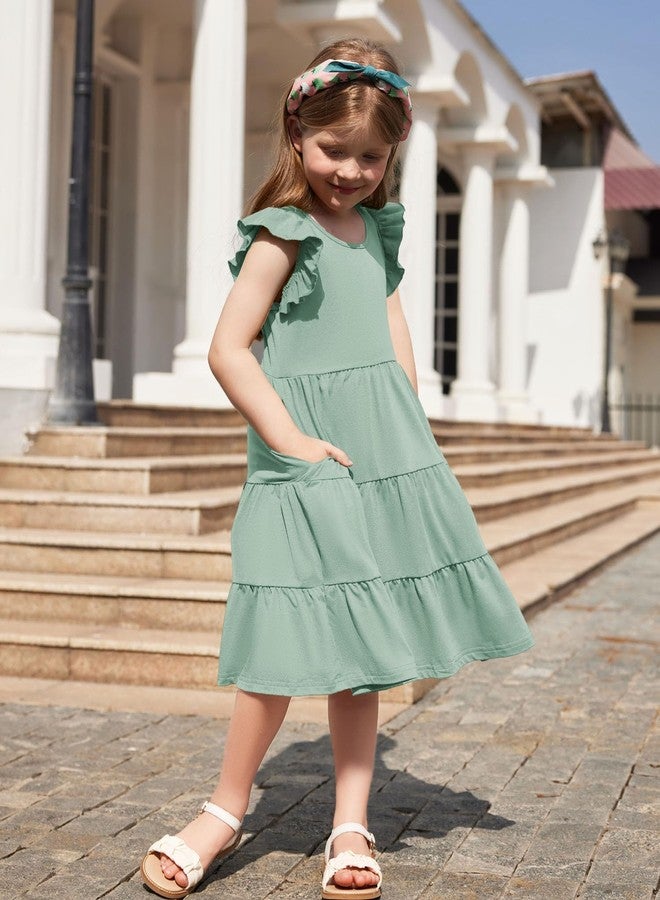 آرشنر فستان أرشينر للأطفال الصغار، فستان صيفي متوسط الطول بأكمام مكشكشة وطبقات متعددة، مناسب للأطفال الصغار من عمر 4-5 سنوات، لون أخضر فاتح - Image 5