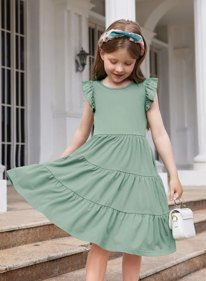 آرشنر فستان أرشينر للأطفال الصغار، فستان صيفي متوسط الطول بأكمام مكشكشة وطبقات متعددة، مناسب للأطفال الصغار من عمر 4-5 سنوات، لون أخضر فاتح - Image 2