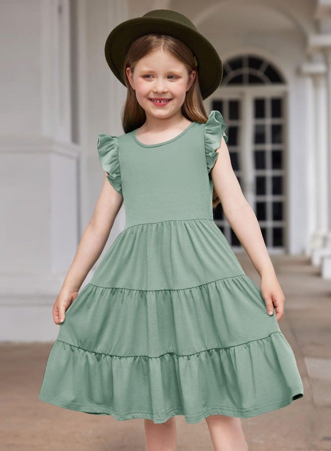 آرشنر فستان أرشينر للأطفال الصغار، فستان صيفي متوسط الطول بأكمام مكشكشة وطبقات متعددة، مناسب للأطفال الصغار من عمر 4-5 سنوات، لون أخضر فاتح - Image 3