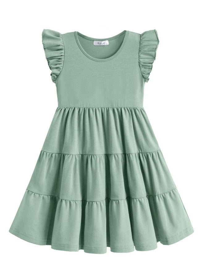 آرشنر فستان أرشينر للأطفال الصغار، فستان صيفي متوسط الطول بأكمام مكشكشة وطبقات متعددة، مناسب للأطفال الصغار من عمر 4-5 سنوات، لون أخضر فاتح - Image 1