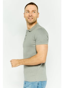 Threadbare Men Regular Fit Ribbed Short Sleeves Polo Shirt, Grey  - Image 3