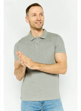 Threadbare Men Regular Fit Ribbed Short Sleeves Polo Shirt, Grey  - Image 1
