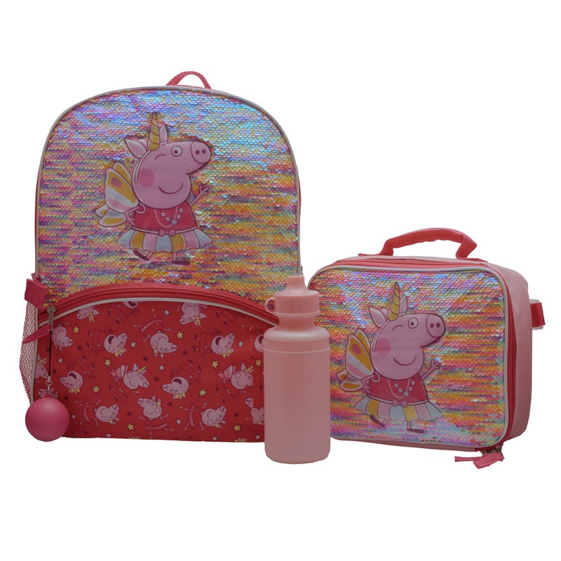 Peppa Pig Girls 4 Piece Backpack Set for Preschool Kindergarten Flip Sequin 16 School Bag with Front Zip Pocket Pink - Image 2