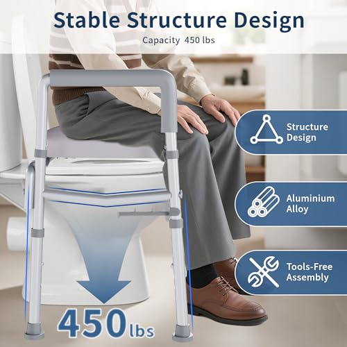 UNLICON Raised Toilet Seat with Handles, Toilet Seat Riser for SeniorsAdjustable Height & Width, 450lb Raised Toilet Seat with Handles for Elderly, Handicap, Elevated, Pregnant, Fit Any Toilet - Image 2