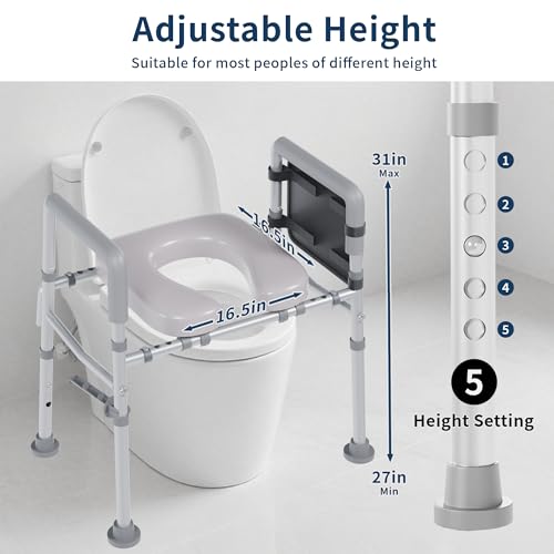 UNLICON Raised Toilet Seat with Handles, Toilet Seat Riser for SeniorsAdjustable Height & Width, 450lb Raised Toilet Seat with Handles for Elderly, Handicap, Elevated, Pregnant, Fit Any Toilet - Image 3