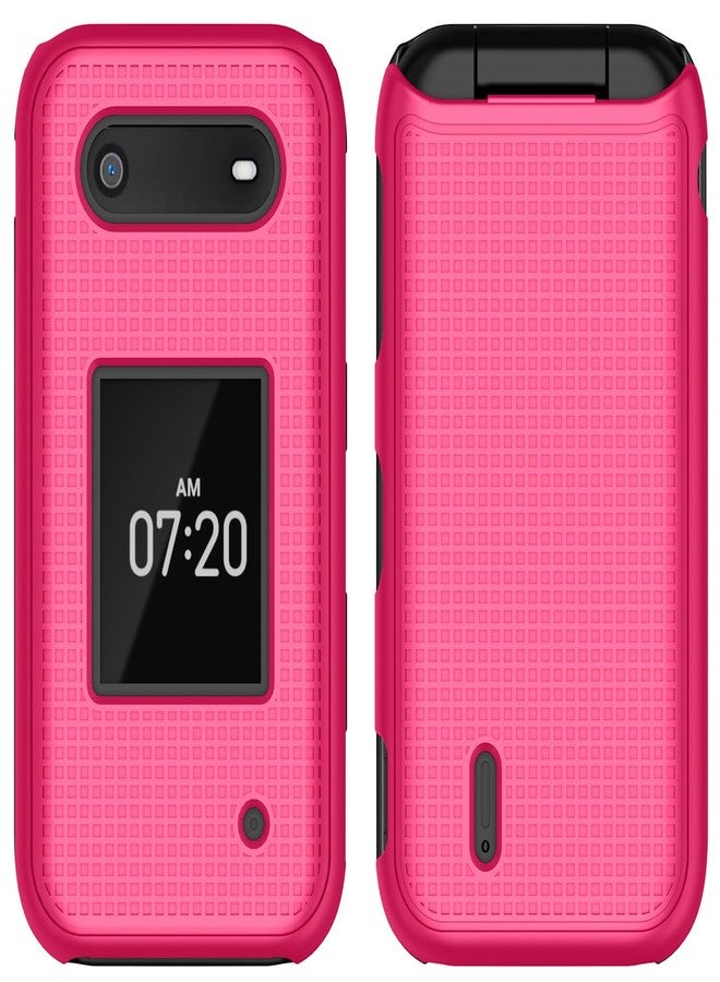 نيكيد سيل فون جراب Nakedcellphone لهاتف نوكيا 2760 و2780 القابل للطي، غطاء حماية صلب رفيع بنمط شبكي لهواتف Tracfone N139DL وTA-1398 وTA-1451 وTA-1420 - لون وردي فاقع - Image 3
