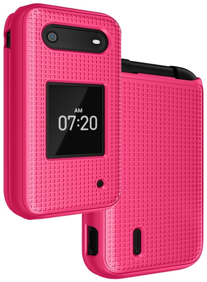 نيكيد سيل فون جراب Nakedcellphone لهاتف نوكيا 2760 و2780 القابل للطي، غطاء حماية صلب رفيع بنمط شبكي لهواتف Tracfone N139DL وTA-1398 وTA-1451 وTA-1420 - لون وردي فاقع - Image 1