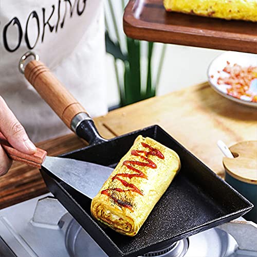 LI-GELISI Pre-Seasoned Cast Iron Tamagoyaki Pan - 9x7 Inch Japanese Rolled Omelet Pan, Non-Stick & Rust-Resistant, Ready to Use with Wood Handle, Works on All Stovetops, Camping & Kitchen - Image 4
