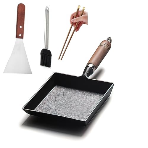 LI-GELISI Pre-Seasoned Cast Iron Tamagoyaki Pan - 9x7 Inch Japanese Rolled Omelet Pan, Non-Stick & Rust-Resistant, Ready to Use with Wood Handle, Works on All Stovetops, Camping & Kitchen - Image 1