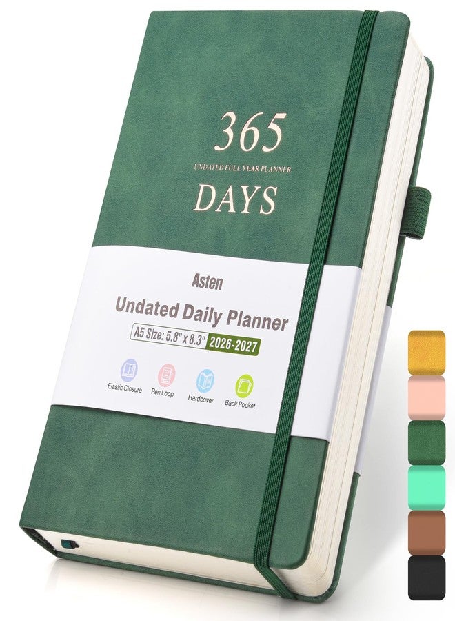 Asten Planner, Undated Daily Planner with To Do List, 365 Days Planner for ADHD, Hourly Planner Notebook for Goal Setting, Productivity Organizer with Calendar, 8.3'' x 5.8''(Green) - Image 1