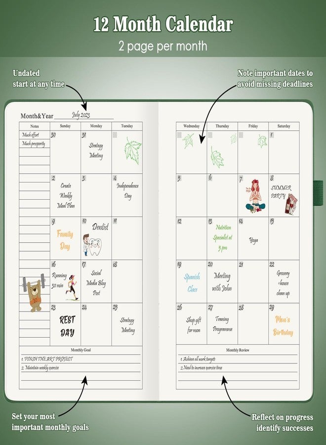 Asten Planner, Undated Daily Planner with To Do List, 365 Days Planner for ADHD, Hourly Planner Notebook for Goal Setting, Productivity Organizer with Calendar, 8.3'' x 5.8''(Green) - Image 3