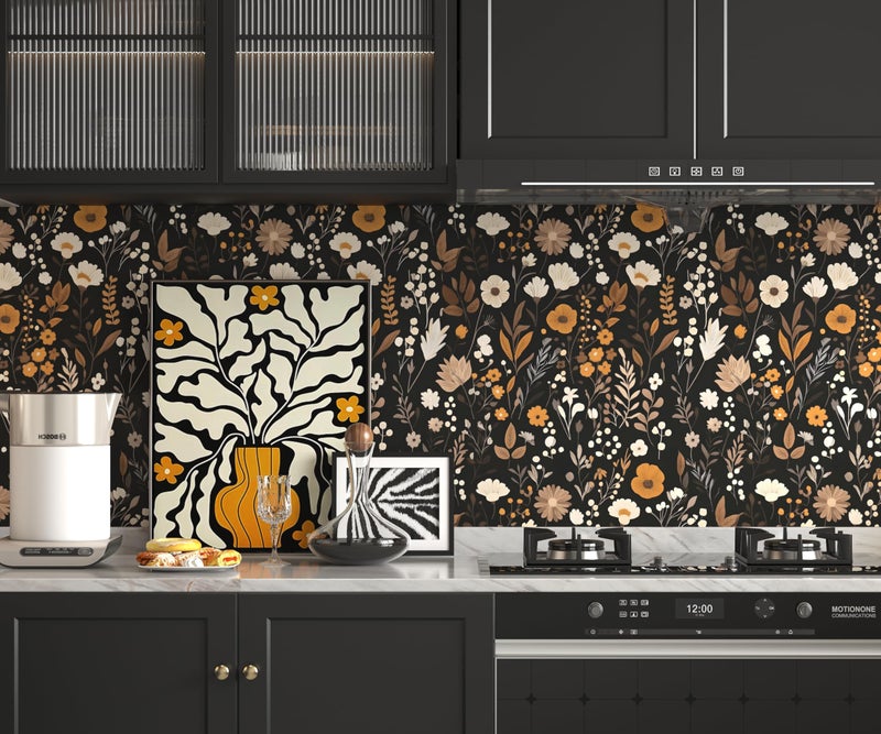tiltil Peel and Stick Wallpaper Vintage Contact Paper Boho 17.7"x78.8" Gold Leaf Self-Adhesive Wallpaper Removable Decorative Contact Paper for Cabinets and Drawers Bathroom Wallpapers Vinyl Roll - Image 4