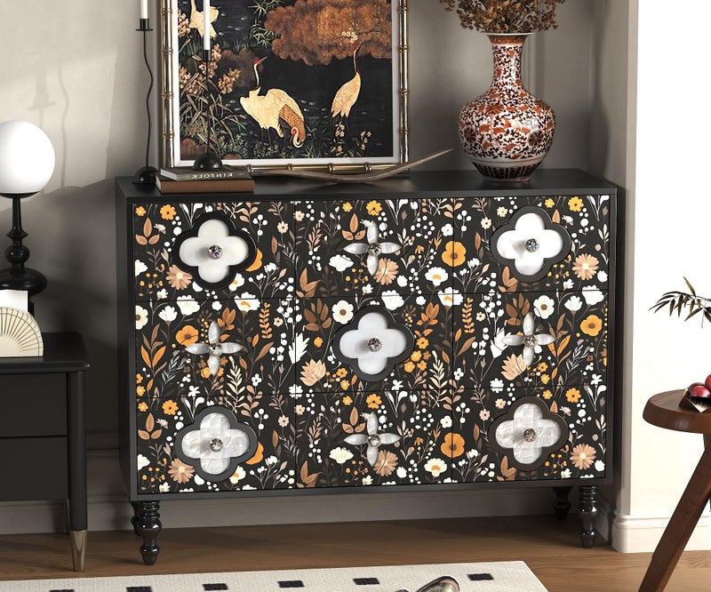 tiltil Peel and Stick Wallpaper Vintage Contact Paper Boho 17.7"x78.8" Gold Leaf Self-Adhesive Wallpaper Removable Decorative Contact Paper for Cabinets and Drawers Bathroom Wallpapers Vinyl Roll - Image 5