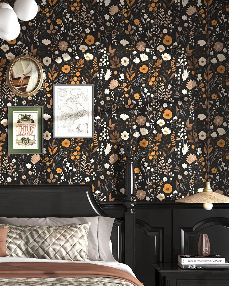 tiltil Peel and Stick Wallpaper Vintage Contact Paper Boho 17.7"x78.8" Gold Leaf Self-Adhesive Wallpaper Removable Decorative Contact Paper for Cabinets and Drawers Bathroom Wallpapers Vinyl Roll - Image 2