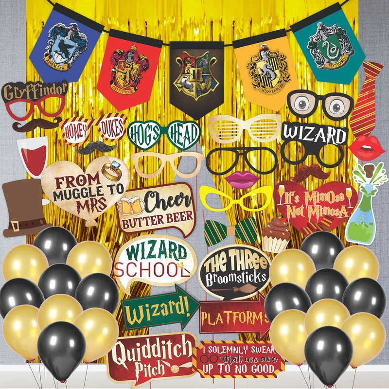 WOBBOX Happy Birthday Combo Harry Potter Theme Party Props 29 Pcs with Multi Colour Flags Bunting Banner & Balloons & Foil Curtain, Birthday Decoration Item - Image 4