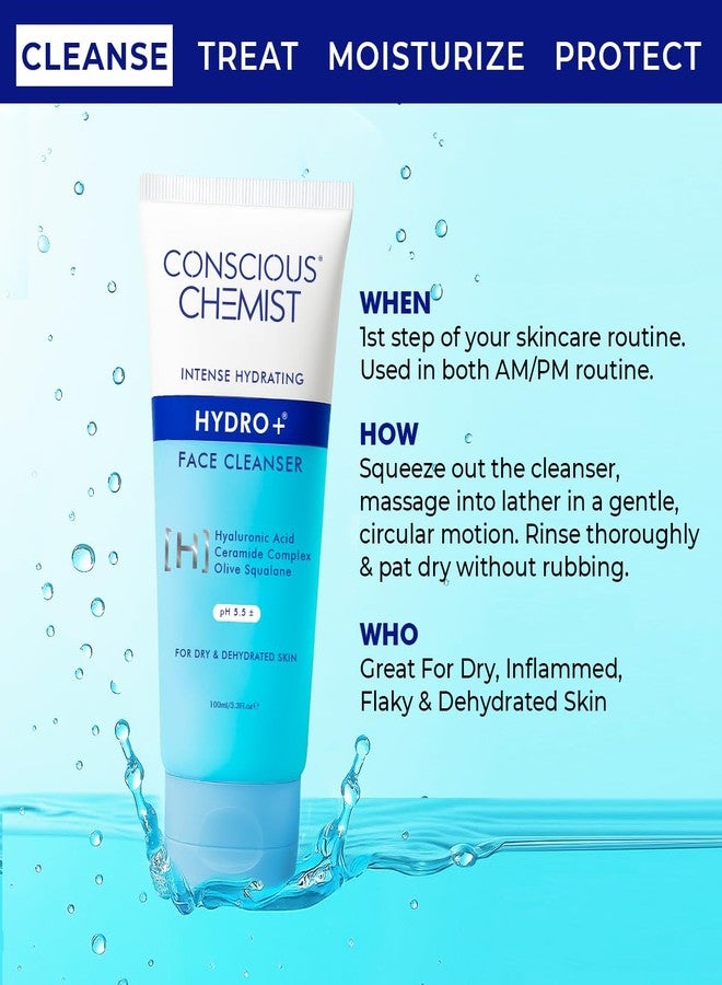CONSCIOUS CHEMIST غسول وجه لطيف من كونشس كيميست® للبشرة الجافة | 100 مل | منظف مرطب للوجه مع حمض الهيالورونيك، السيراميدات ومستخلص الجينسنغ، يعالج البشرة الباهتة والجافة للنساء والرجال - هيدرو+ - Image 4