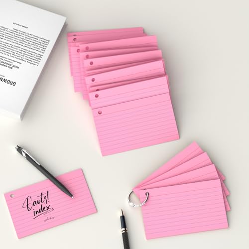 AILZFEI 250 Count Pink Index Cards 3x5 Inch with Key Ring, Color Flash Index Card (50 Sheets Each), Durable & Portable Note Taking for Students, Teachers, Study Note Cards for Office Home School - Image 5
