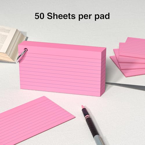 AILZFEI 250 Count Pink Index Cards 3x5 Inch with Key Ring, Color Flash Index Card (50 Sheets Each), Durable & Portable Note Taking for Students, Teachers, Study Note Cards for Office Home School - Image 4