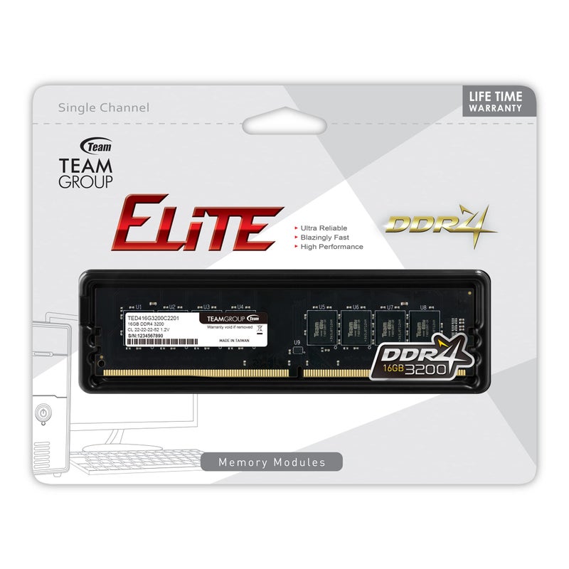 TEAMGROUP Elite DDR4 16GB Single (1 x 16GB) 3200MHz (PC4-25600) CL22 Unbuffered Non-ECC 1.2V UDIMM 288 Pin PC Computer Desktop Memory Module Ram Upgrade - TED416G3200C2201 - Image 3