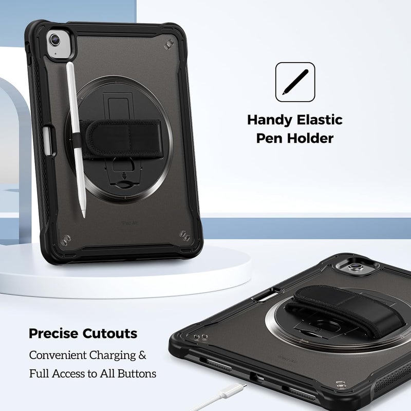 Procases For Ipad Air 11-Inch 7Th M3 2025/ 6Th M2 2024/ Air 5Th / 4Th Gen 10.9"/ Ipad Pro 11" 4Th/3Rd/2Nd/1St Gen, Heavy Duty Shockproof Cover With Hand Strap 360 Degree Rotatable Kickstand -Black - Image 3