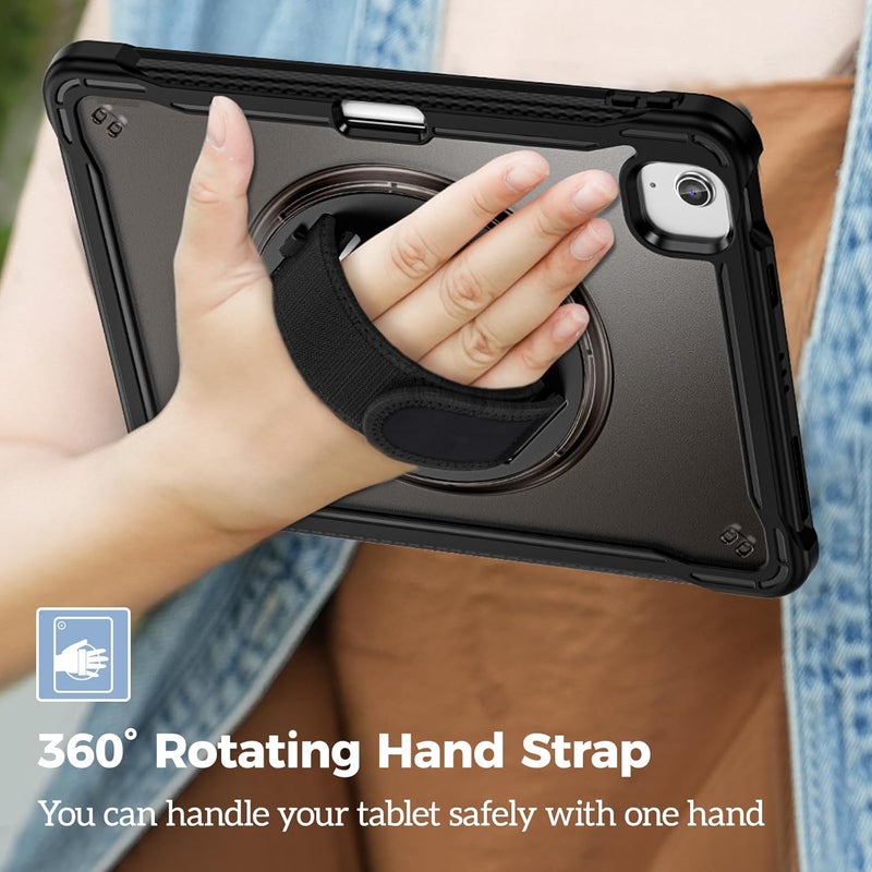 Procases For Ipad Air 11-Inch 7Th M3 2025/ 6Th M2 2024/ Air 5Th / 4Th Gen 10.9"/ Ipad Pro 11" 4Th/3Rd/2Nd/1St Gen, Heavy Duty Shockproof Cover With Hand Strap 360 Degree Rotatable Kickstand -Black - Image 5