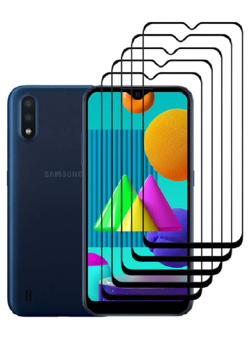 5 Pieces Tempered Glass Screen Protector 5D Designed For Samsung Galaxy M01 Full Glue Edge to Edge Full Screen Coverage And Bubble Free